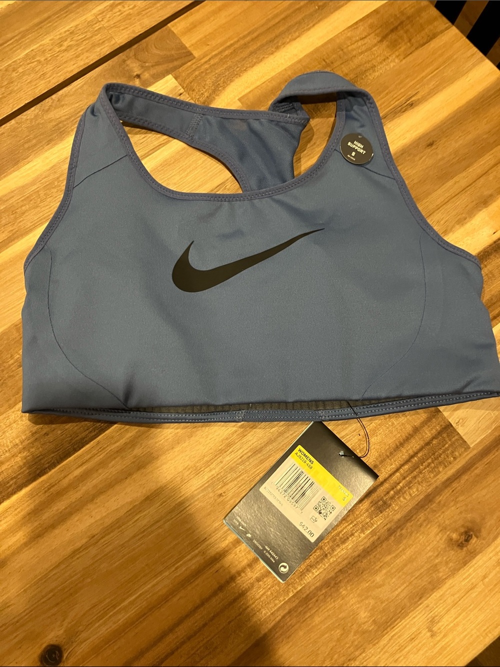 Nike Women's Slate Blue Racerback Sports Bra with Black Swoosh